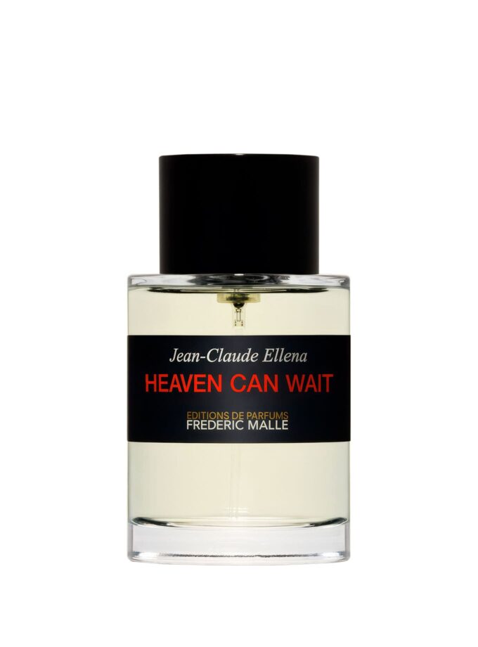 Botella elegante de 'Heaven Can Wait' de Frederic Malle con notas de clavo, iris y vainilla, una creación olfativa de Jean-Claude Ellena.