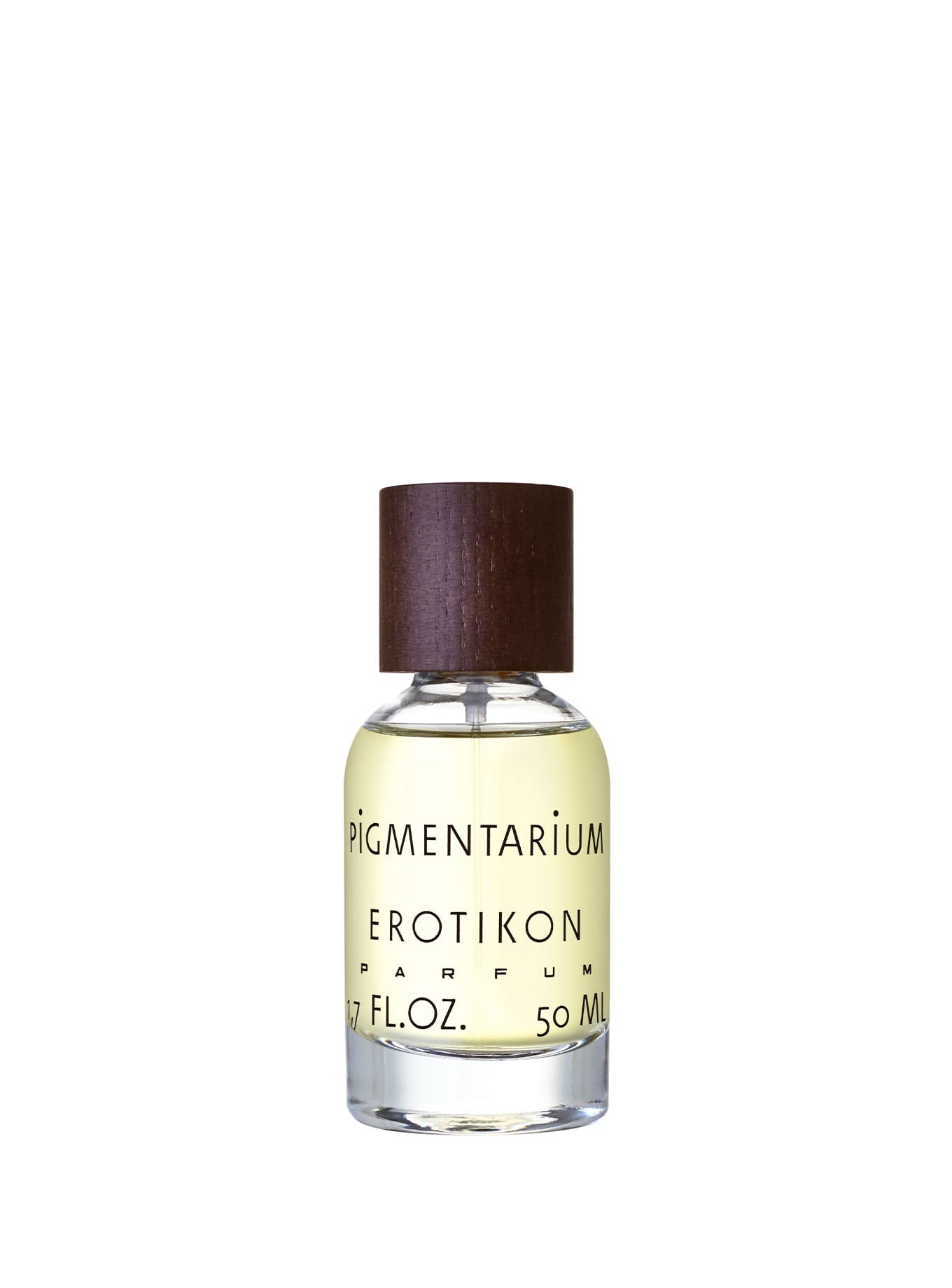 Botella de EROTIKON de Pigmentarium, eau de parfum inspirado en el film de Gustav Machatý, con tonos oscuros que evocan seducción y pasión.